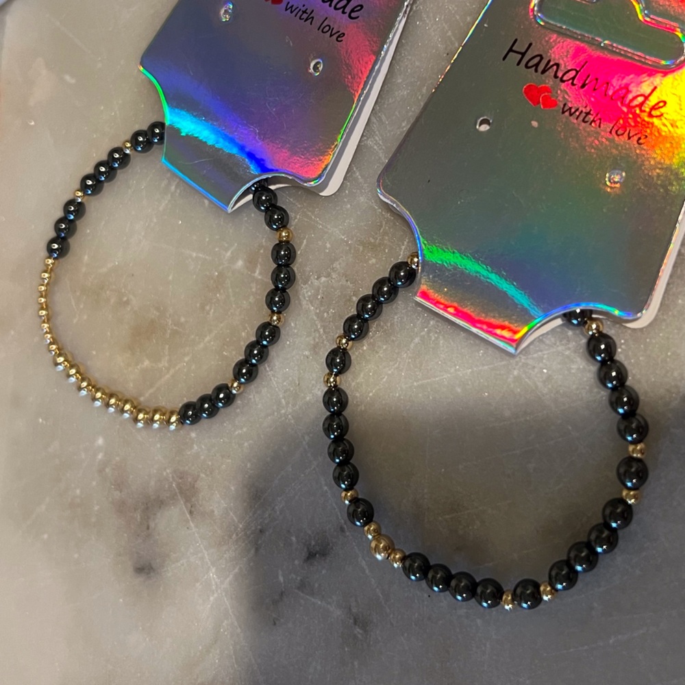Hand made hematite beads bracelet with gold filled small size 61/2 set 2